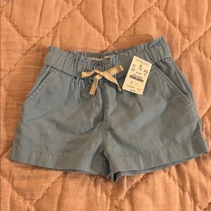 Crewcuts NWT Toddler 4T Girl Blue Paperbag Waist Chino Shorts with Tan Bow